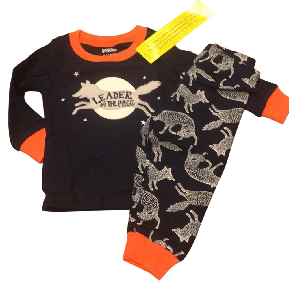 NWT Gymboree boys 12-18mo gymmies pjs pajamas navy blue wolf leader of pack NEW